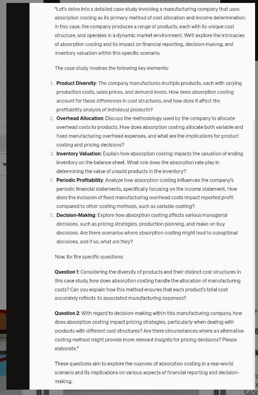 "Let's delve into a detalled case study involving a manufacturing company