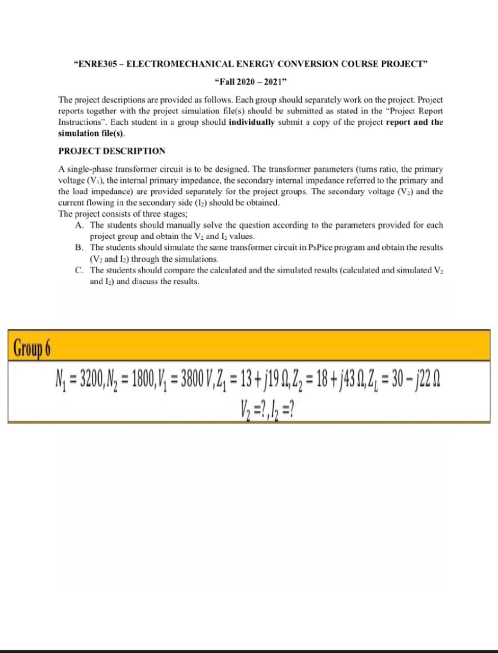 pspice program "ENRE305 - ELECTROMECHANICAL ENERGY CONVERSION COURSE PROJECT "Fall 2020-2021" The