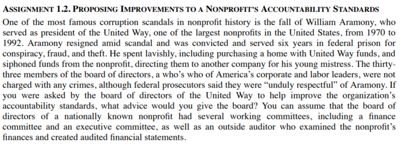  Complete Assignment 1.2 Proposing Improvements to a Nonprofit's Accountability Standards on