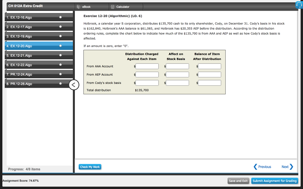 CH 012A Extra Credit eBook Calculator Exercise 12-20 (Algorithmic) (LO. 6)