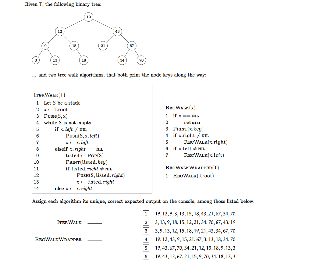  Given T, the following binary tree 19 12 43 9 15