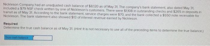 Company for the month of June 1. The unadjusted balance per the