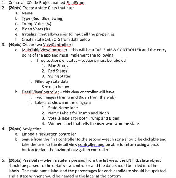 1. Create an XCode Project named FinalExam 2. (20pts) Create a