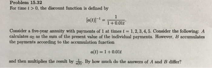  Problem 15.32 For time t > 0, the discount function is