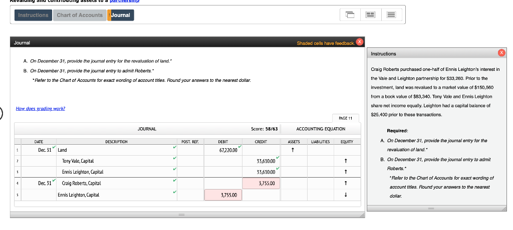 Please help. partnersimp valdng ad ot g dssets Instructions Chart of AccountsJournal