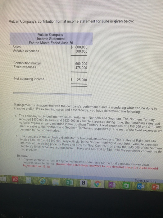  Vulcan Company's contribution format income statement for June is given below: