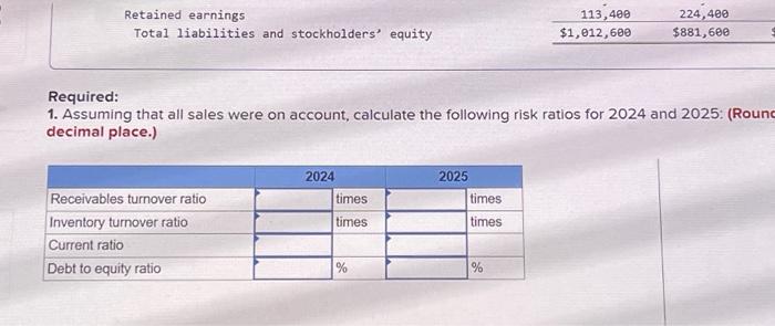 risk ratios for 2024 and 2025: (Round your answers to 1 decimal