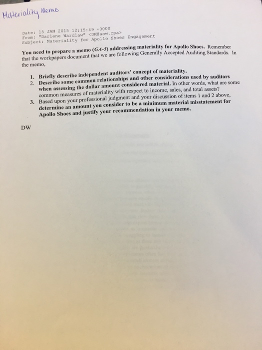  You need to prepare a memo (GA-5) addressing materiality for Apollo