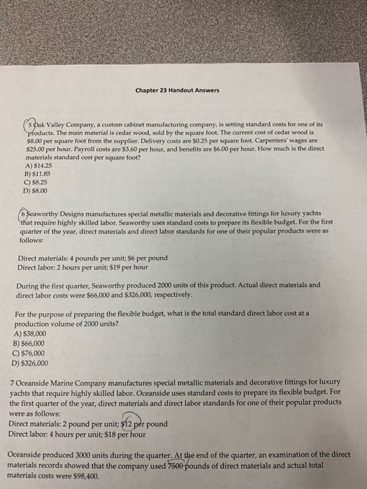 solve que 5 and 6 please fast Chapter 23 Handout Answers (