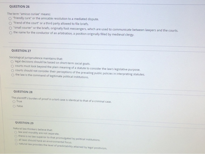 PLZ ANSWER THESE I NEED HELP QUESTION 26 The term "amicus curiae"
