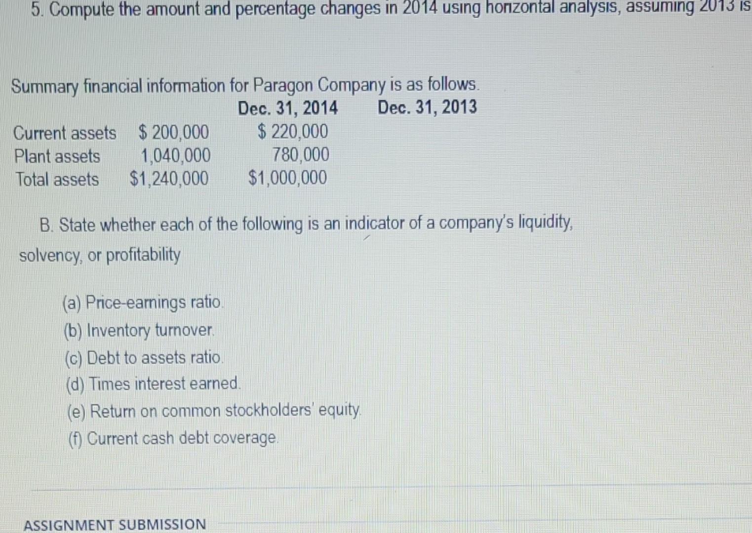  5. Compute the amount and percentage changes in 2014 using horizontal
