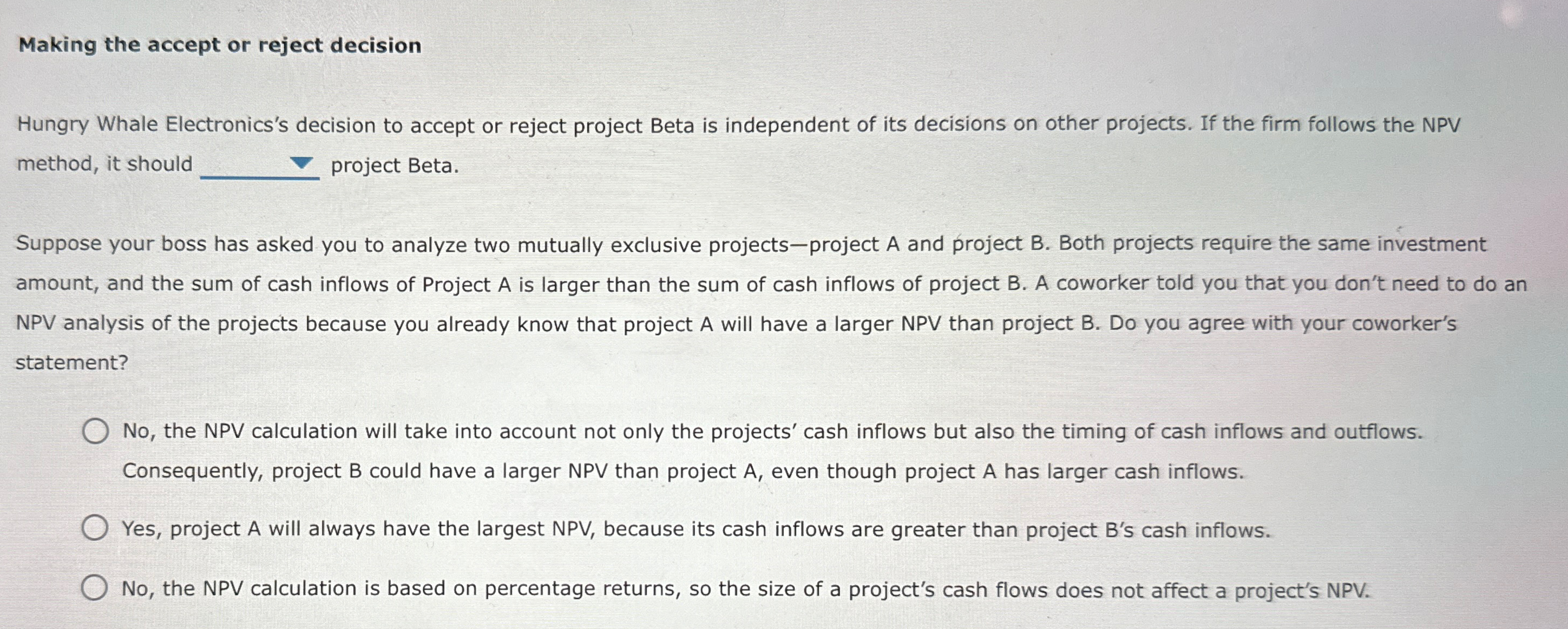  Making the accept or reject decision Hungry Whale Electronics's decision to