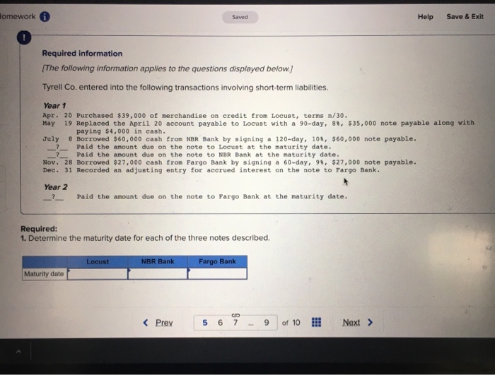  Homework Saved Help Save & Exit Required information (The following information