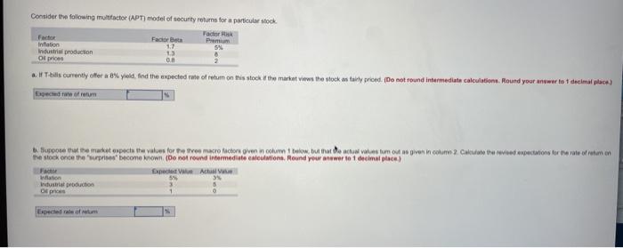  Consider the following multifactor (APT) model of security returns for a
