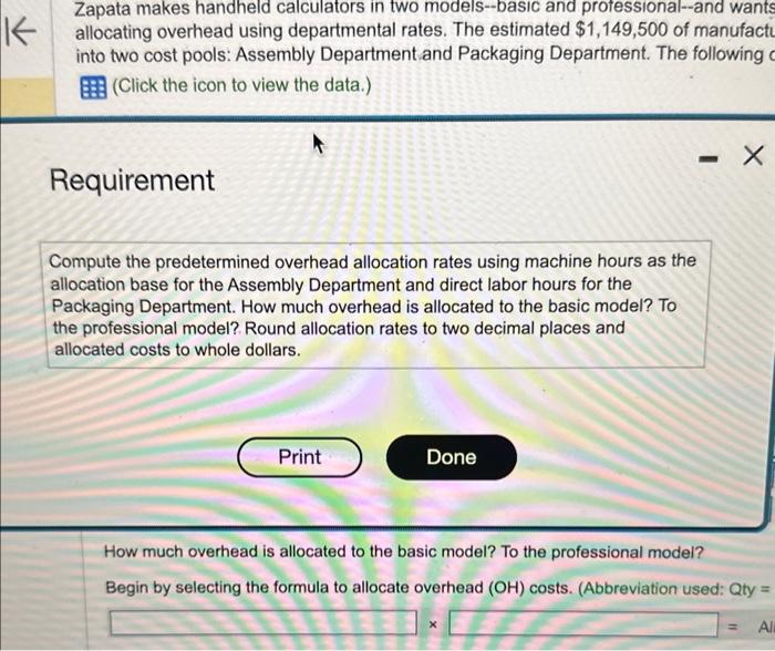 wants allocating overhead using departmental rates. The estimated $1,149,500 of manufacti into
