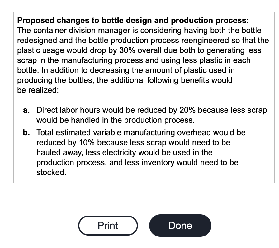 Proposed changes to bottle design and production process: The container division