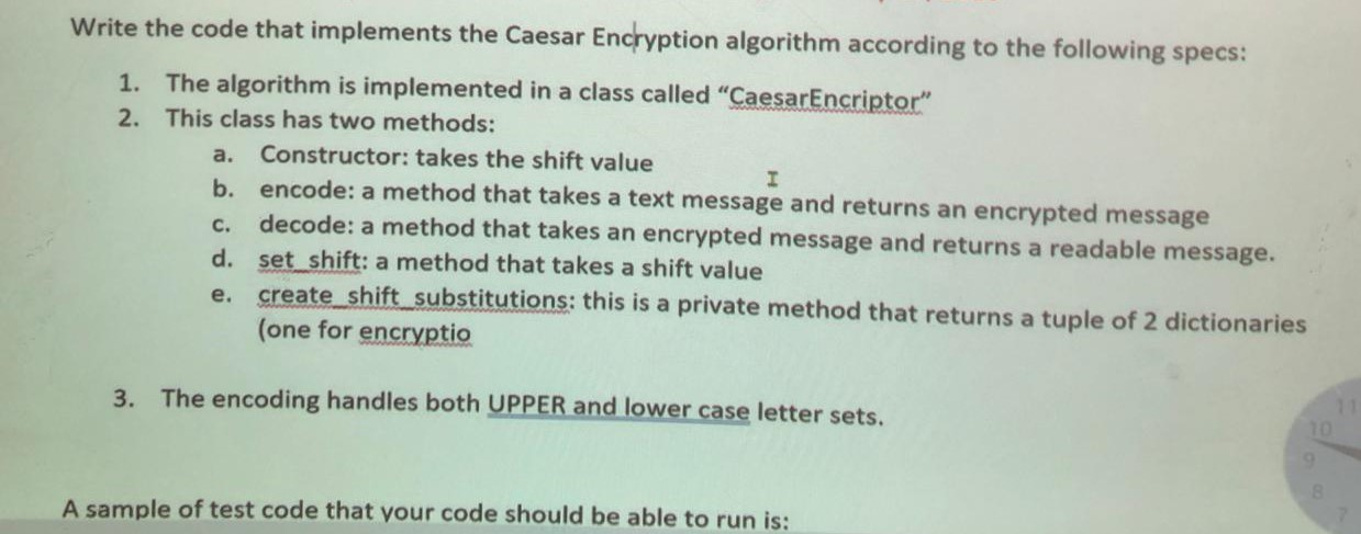  Write the code that implements the Caesar Encryption algorithm according to