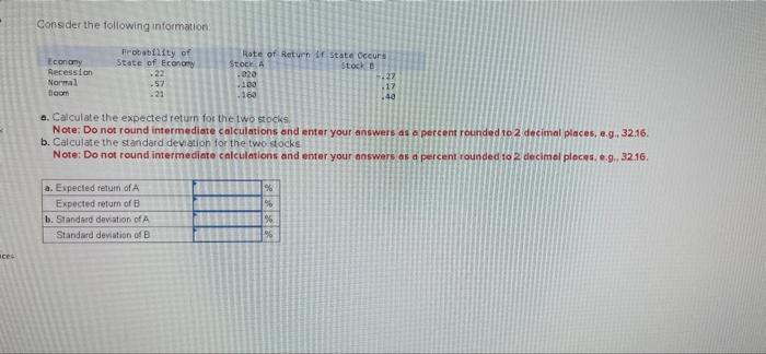  Consder the following information: a. Calculate the expected return for the