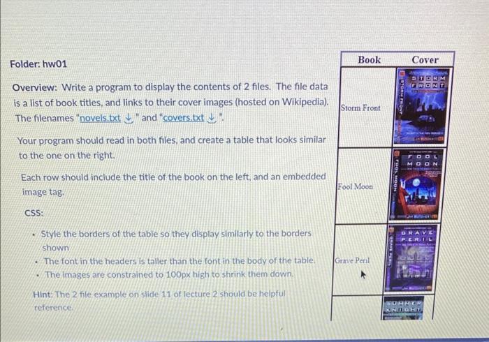table like the one on the right? Folder: hw01 Overview: Write a