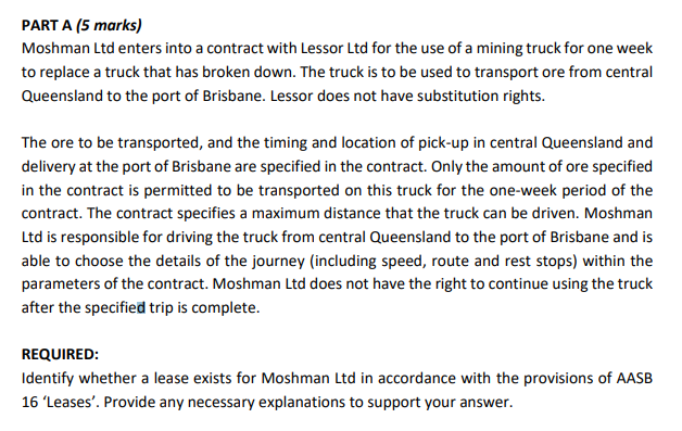  PART A (5 marks) Moshman Ltd enters into a contract with