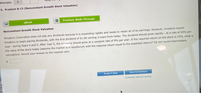  9. Problem 8-13 (Nonconstant Growth Stock Valuation) eBook Problem Walk-Through Nonconstant
