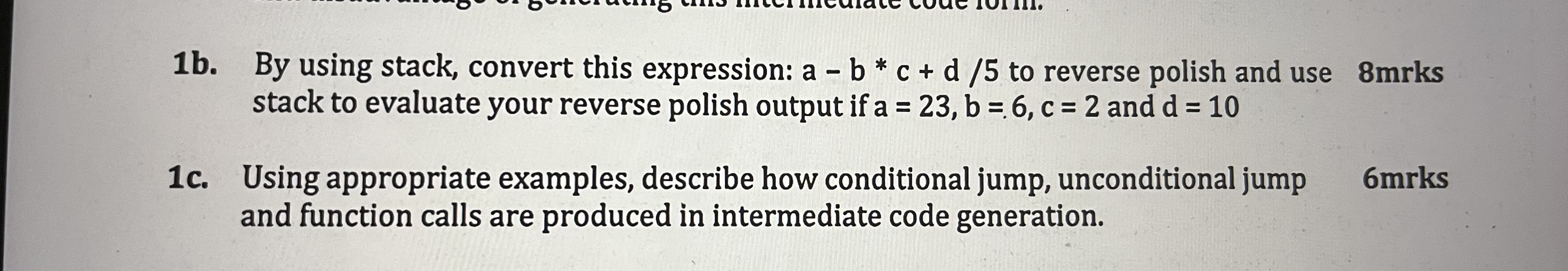  1b. By using stack, convert this expression: a-b**c+d5 to reverse polish
