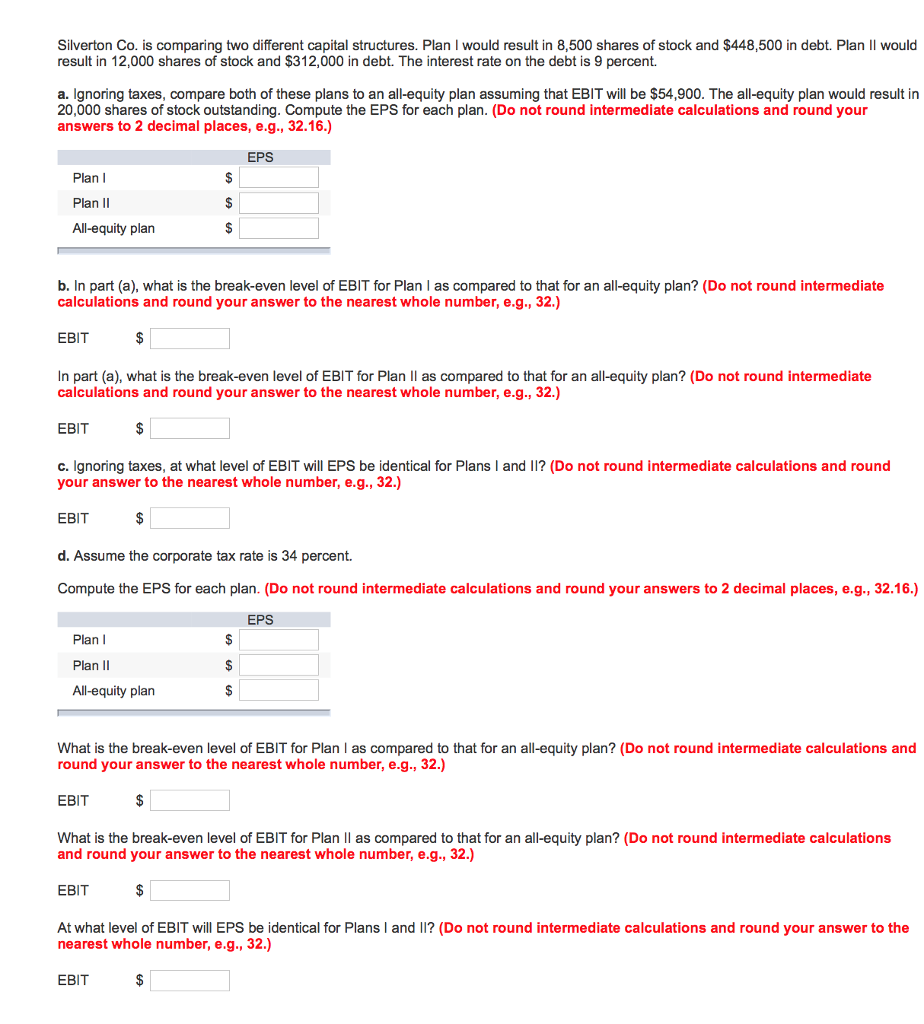  Silverton Co. is comparing two different capital structures. Plan l would