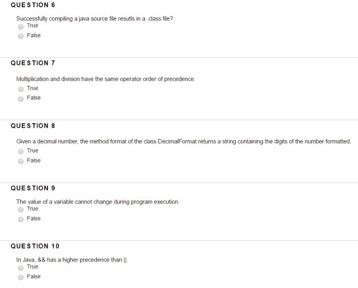 True OFalse QUE S TION 2 A java package is a collection