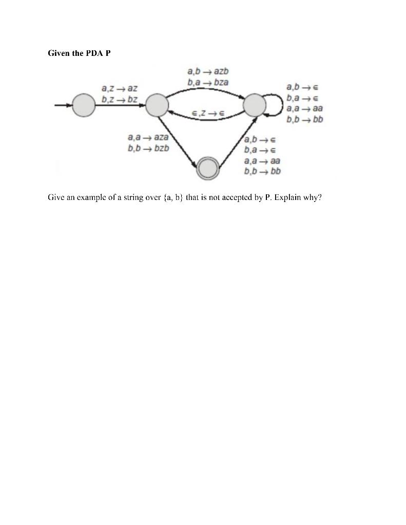 Given the PDA P Give an example of a string over