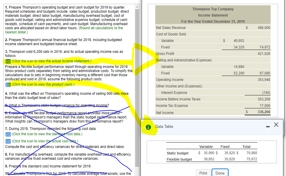 I need help with questions 1 please. 496,000 1. Prepare Thompson's operating