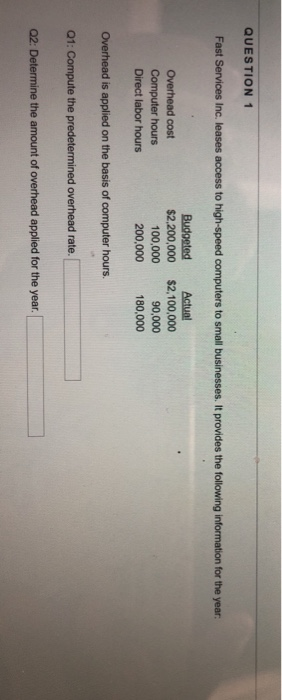 QUESTION Fast Services Inc. leases access to high-speed computers to small