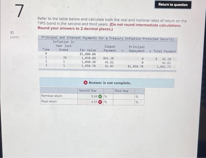  Return to question 7. 10 points Refer to the table below