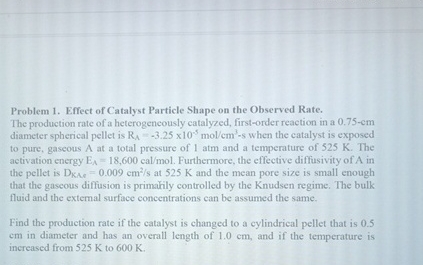  Problem 1. Effect of Catalyst Particle Shape on the Observed Rate.