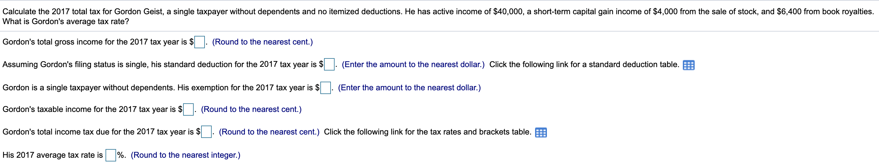 PLEASE ANSWER. WILL GIVE THUMBS UP. Calculate the 2017 total tax for