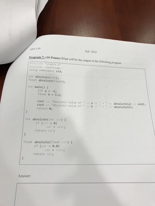  EET-110 Fall 2018 Program 7: (10 Points) What will be the