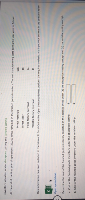  Inventory valuation under absorption costing and variable costing At the end