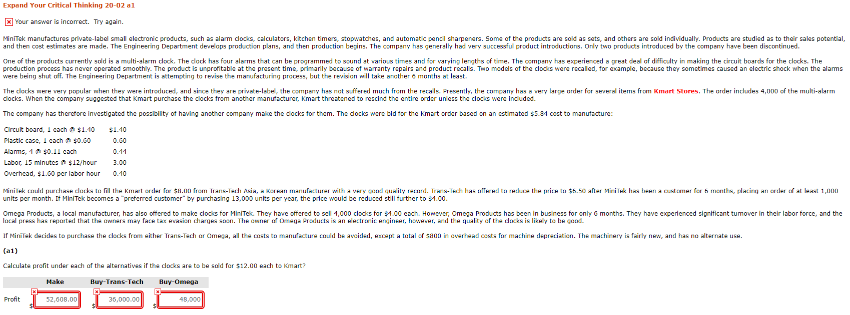  Expand Your Critical Thinking 20-02 al X Your answer is incorrect.