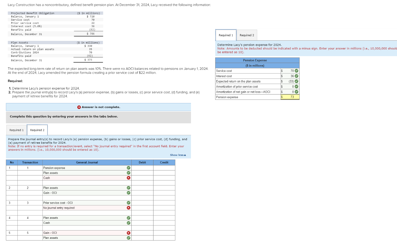  Lacy Construction has a noncontributory, defined benefit pension plan. At December