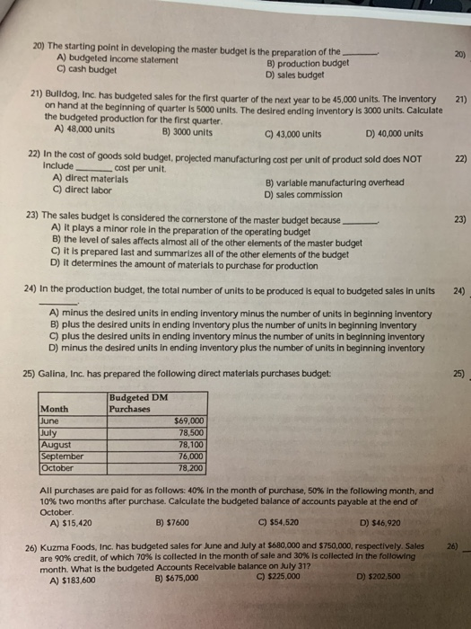 what is the answer from 20 to 26 please 20) The starting