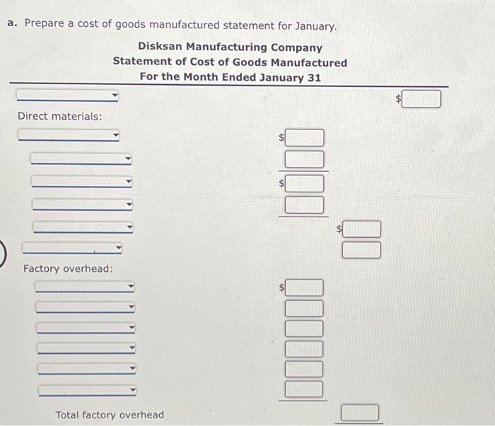 Cost of Goods Manufactured for a Manufacturing Company Cost data for Disksan