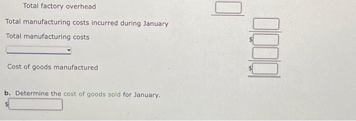 Manufacturing Company for the month ended January 31 are as follows: a.