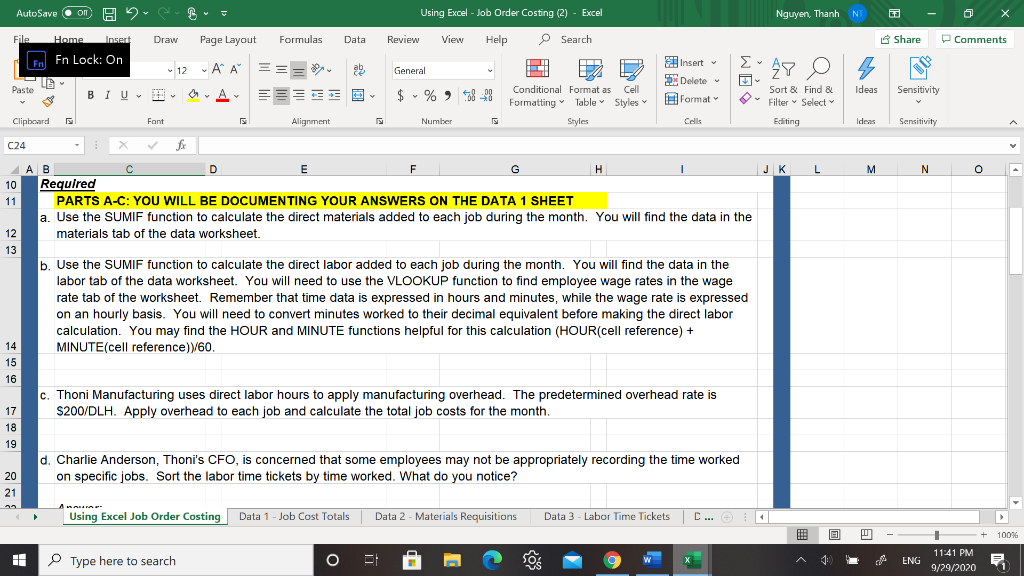  AutoSave on B H2 Using Excel - Job Order Costing (2)