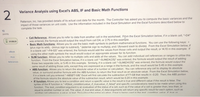  Variance Analysis using Excel's ABS, IF and Basic Math Functions Patterson,