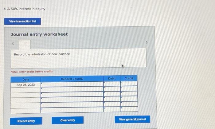 Note: Enter debits before credits. Journal entry worksheet Note: Enter debits before