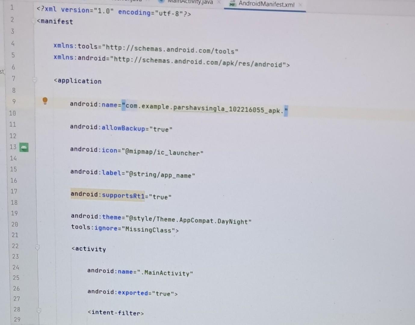 'name' key attribute on element category at AndroidManifest.xml:34:17-53 ParshavSingla_102216055_APK.app main manifest (this