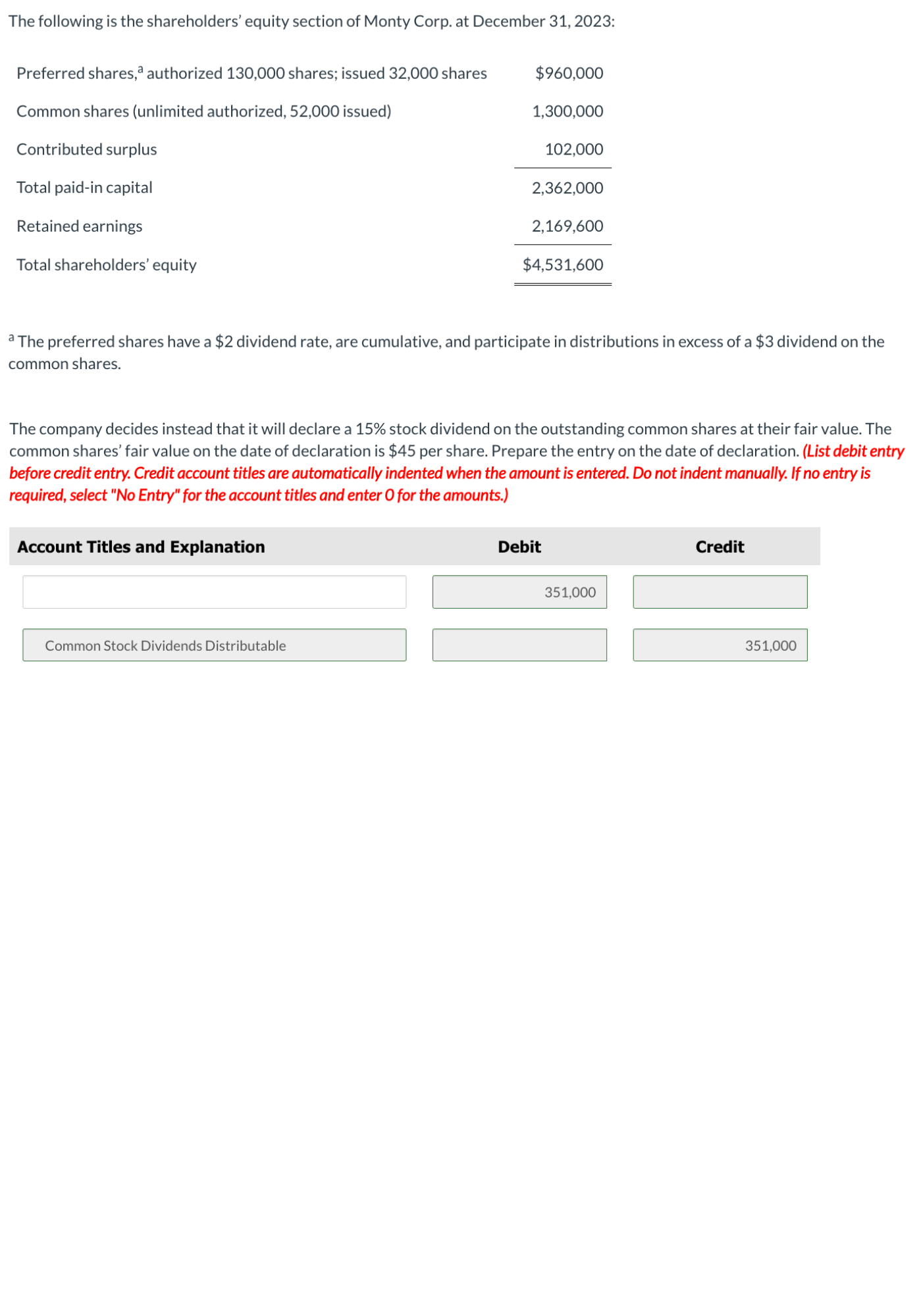  Prepare entry on the date of declaration. Note debit account is