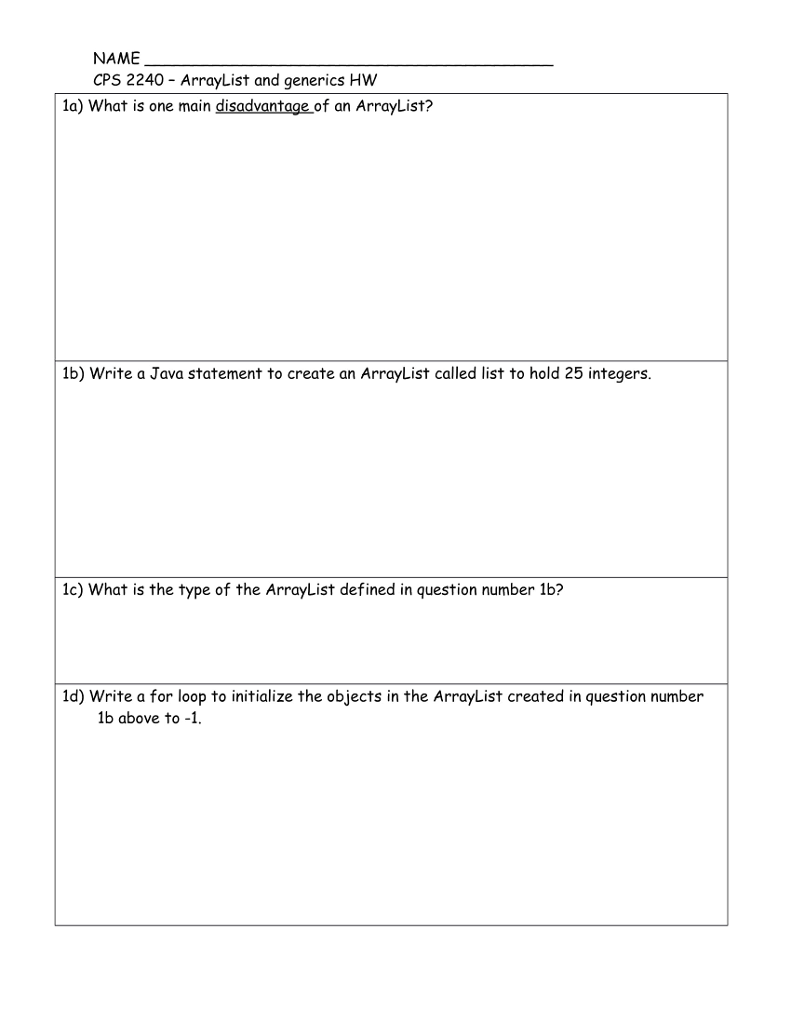 JAVA ARRAYLIST QUESTIONS. LAST QUESTION IS 1i. PLEASE DO NOT PARTAKE IN