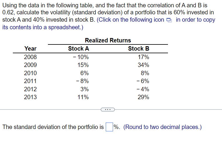  Using the data in the following table, and the fact that