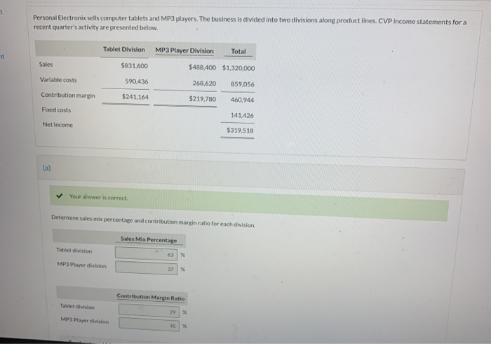  - Personal Electronix sells computer tablets and MP3 players. The business