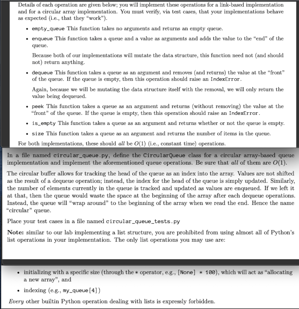  Use the given outlines below for circular_queue.py and circular_queue_tests.py #circular_queue.py from
